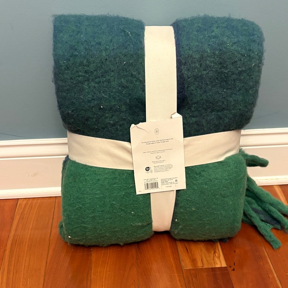 Threshold Two-Tone Green Wool Throw Blanket